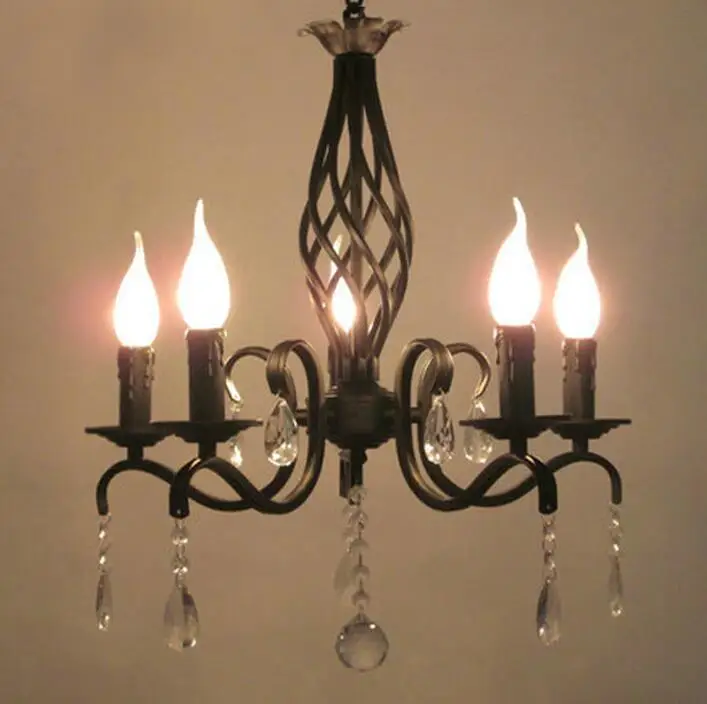 black 5 headed light Для фойе гостиная спальня столовая стеклянная Хрустальная железная светодиодная Люстра Свет 5 6 8 огней E14 подвесные свечи светодиодный свет - Цвет абажура: black 5 headed light