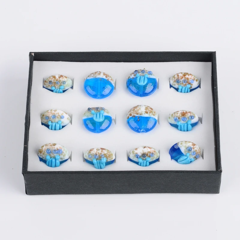 12pcs/box 19~20x11~12mm Royal Blue Ocean Series Style Romantic Exquisite Bead Flat Round Handmade Lampwork Beads Nice Gift | Украшения и