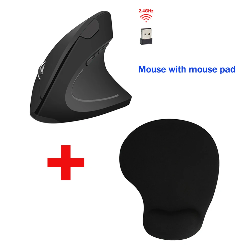Mouse with pad Беспроводная мышь, эргономичная Вертикальная мышь 2,4 ГГц, беспроводная оптическая мышь 800 1200 1600 dpi, USB компьютерная мышь для ПК, ноутбука, рабочего стола - Цвет: Mouse with pad