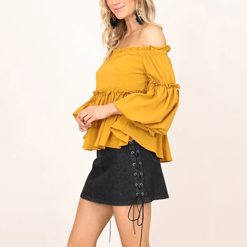 Для женщин модные пикантные с открытыми плечами Повседневное длинными рукавами