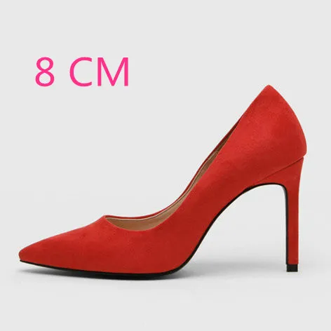 Red-8CM Heel Женские туфли-лодочки туфли на высоком каблуке женские пикантные вечерние туфли на шпильке 10 см с острым носком офисные женские свадебные туфли на высоком каблуке размера плюс - Цвет: Red-8CM Heel