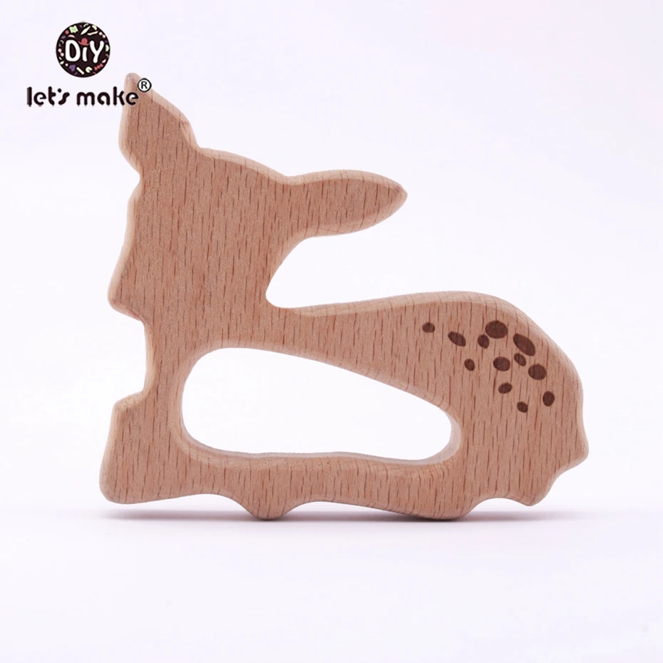 Let's make Beech Wooden Teether 10pcs Aniamls Sika Deer Timber Customizable Food Grade Wood Teething Roe Bambi Baby Teether
