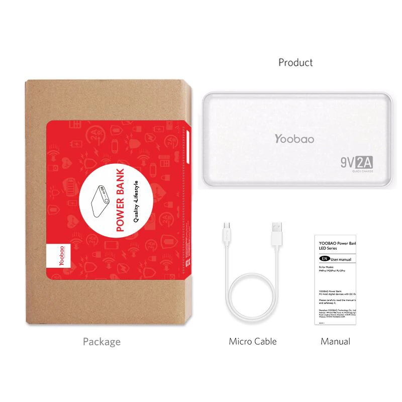 Yoobao Quick Charge power Bank для Xiaomi Mi 12000 mAh QC 2 0 Pover 9V 2A портативное зарядное устройство