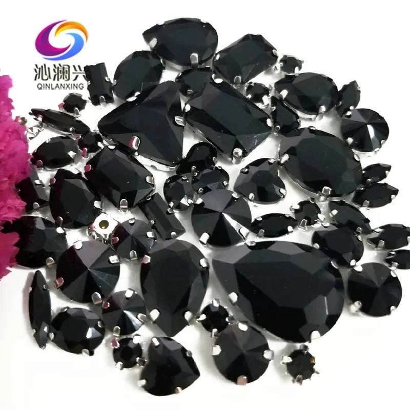 

68pcs/pack Shiny Black Mix Size High Quality Glass Crystal Flatback Sew on Claw Rhinestones, Diy/Clothing/Sewing Accessories