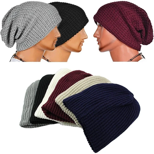

Men Winter Knitting Baggy Cap Casual Warm Keeper Beanie Knitted Crochet Hat