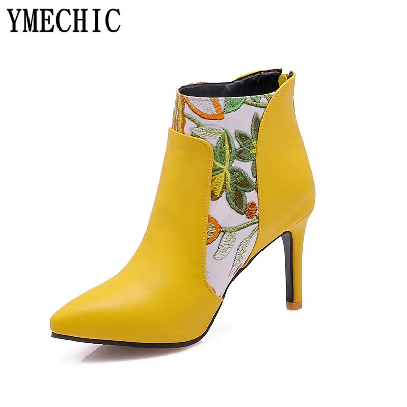 YMECHIC/2018 модная обувь на тонком высоком каблуке для вечеринки и свадьбы цвет белый