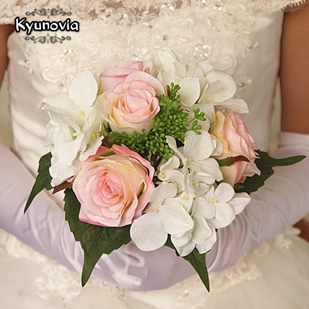 

Kyunovia Natural Hydrangea Roses Boho Bridesmaid Wedding Bouquet Rustic Wedding Flowers Burgundy Blush Bridal Bouquet D36
