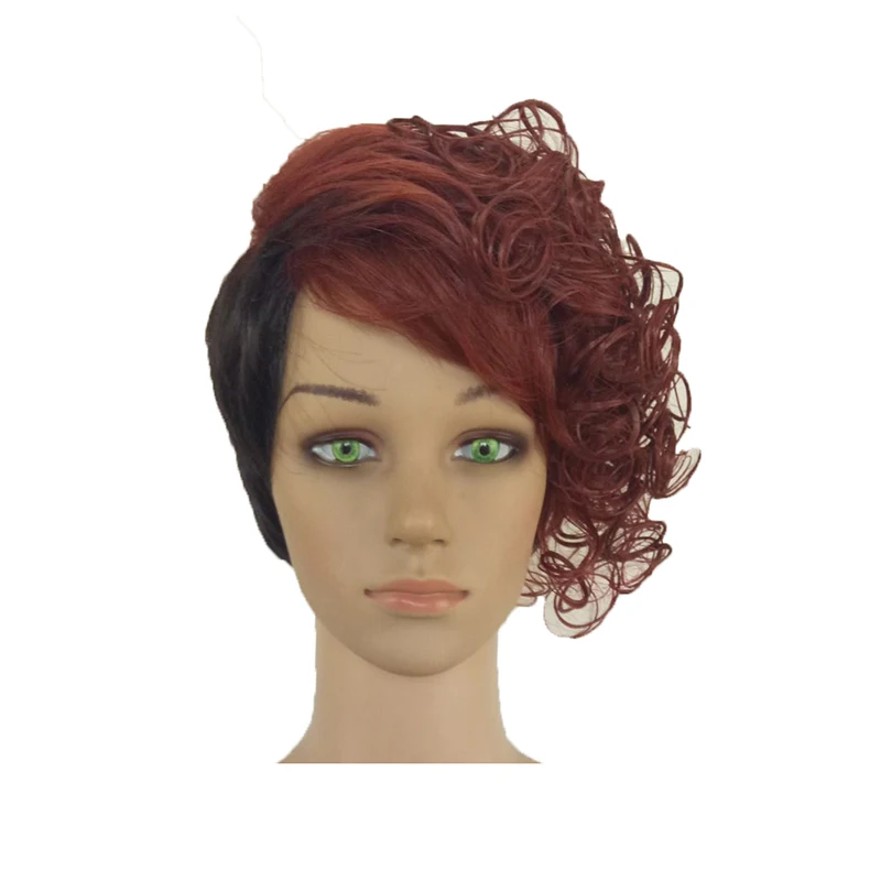 HAIRJOY женский Синтетический 1B/бордовый 2 тона двойной цвет волос короткий кудрявый термостойкий парик - Цвет: burgundy black