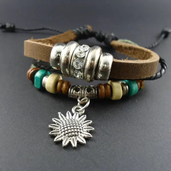 Новинка 2014 винтажные браслеты из натуральной кожи с бусинами и ювелирные изделия