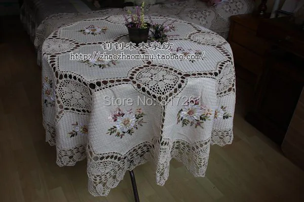 Бесплатная доставка свадебного скатерти-оверлея для стола с кружевной отделкой и вышитыми цветами и лентами на полотенце для домашнего декора.