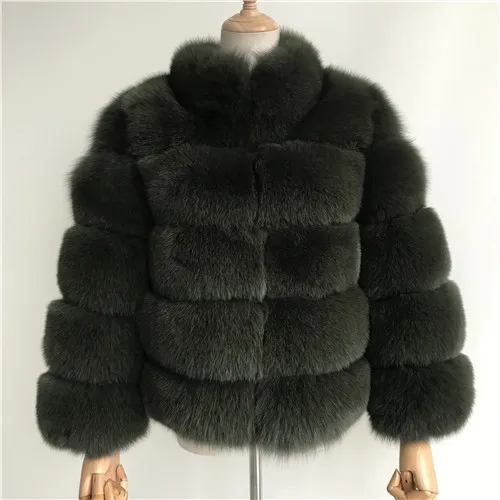 Army green Зимнее женское меховое пальто, модное женское пальто из натурального Лисьего меха, верхняя одежда с воротником, плотное теплое Женское пальто из натурального Лисьего меха - Цвет: Army green