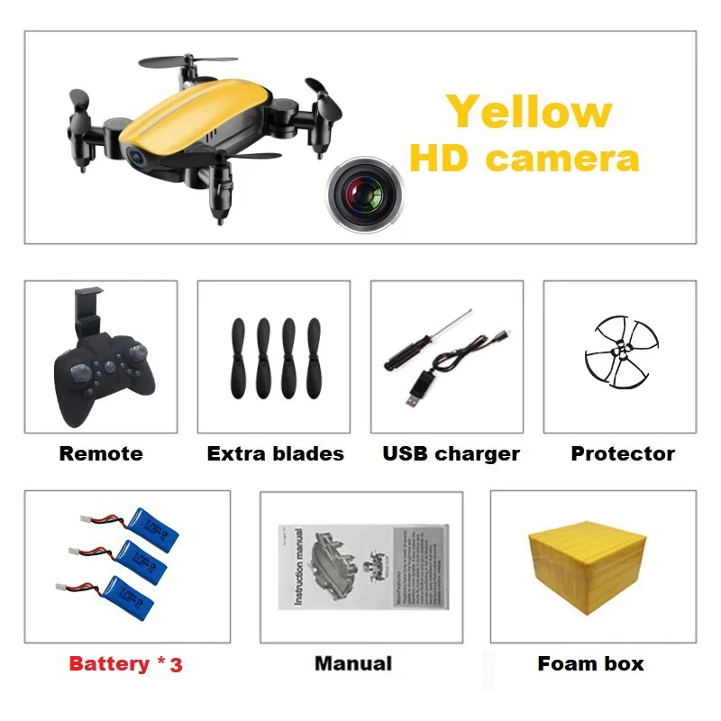 Yellow 0.3MP 3B F Teeggi T10 мини-Дрон с/без камеры HD складной Радиоуправляемый квадрокоптер высота удержания вертолет WiFi FPV Микро Карманный селфи Дрон - Цвет: Yellow 0.3MP 3B F