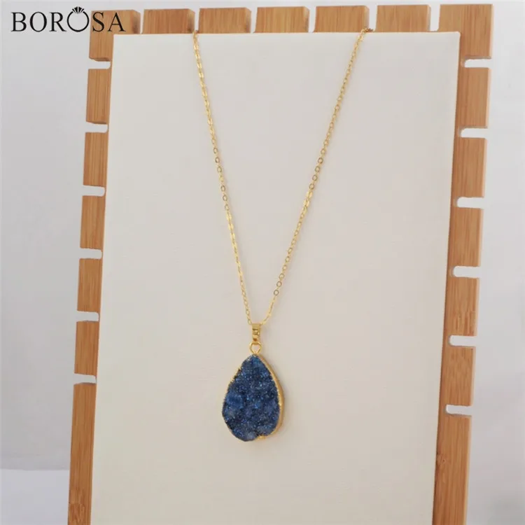 BOROSA/Повседневная Золотая цветная слеза, смешанные цвета, Серебряное титановое ожерелье с подвеской Druzy, Прямая поставка