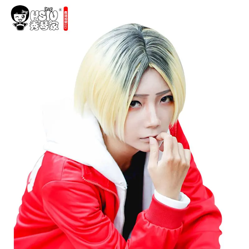 QC HSIU высокое качество Аниме Haikyuu! Парик для косплея Kenma Kozume короткий желтый костюм