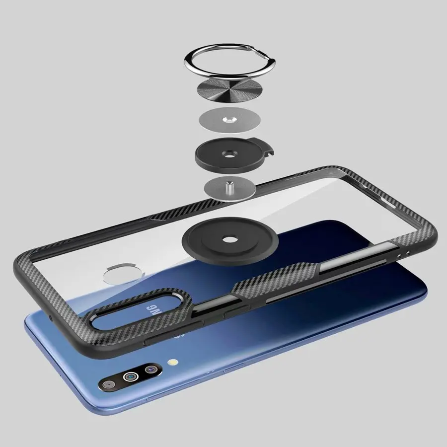 Прозрачный нескользящий амортизирующий чехол с металлическим кольцом