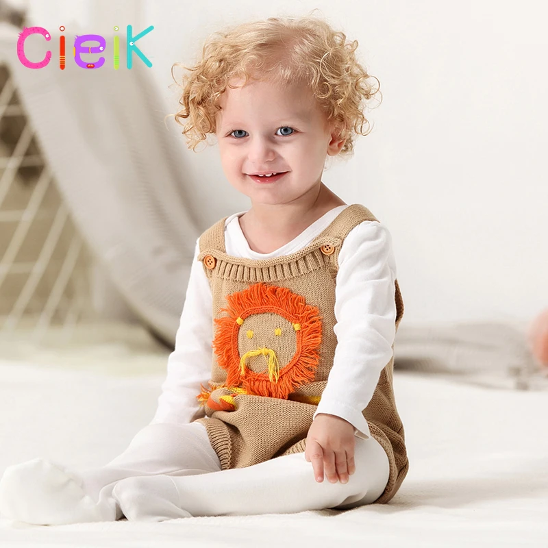 CieiK 2018 новый детский вязаный жилет с рисунком льва Детский комбинезон для