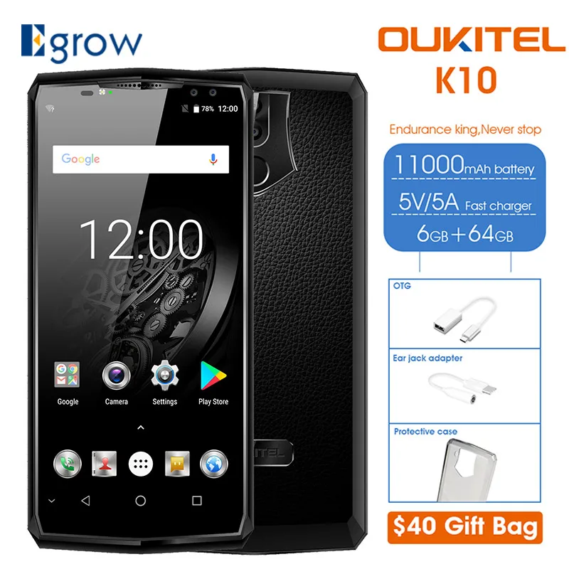 OUKITEL K10 6 0 &quot18:9 ГБ Оперативная память 64 Гб Встроенная мобильного телефона 11000 мАч