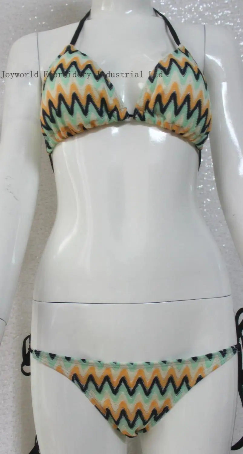 Женский бюстгальтер, бикини, костюмы, Missoni, полосатая ткань, летние купальники, нижнее белье, свободный галстук, Halterneck, пуш-ап, кроше, на бретелях, пляжный костюм - Цвет: 18