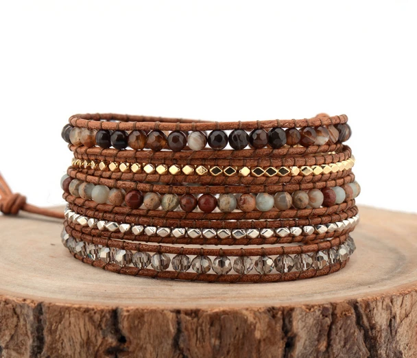 Высококачественные двухслойные кожаные браслеты многослойные плетеные ручной