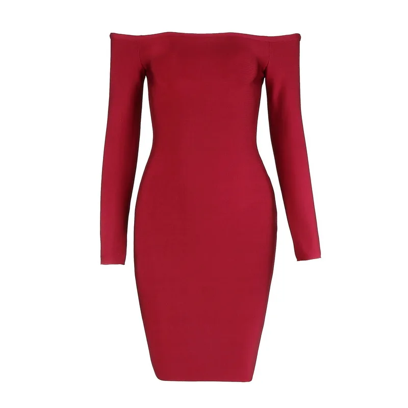 

2018 Autumn Winter Dress Sexy Women Slash Neck Long Sleeve Bandage Dresses Light Blue Going Out Party Short Ladies Dress Bodycon