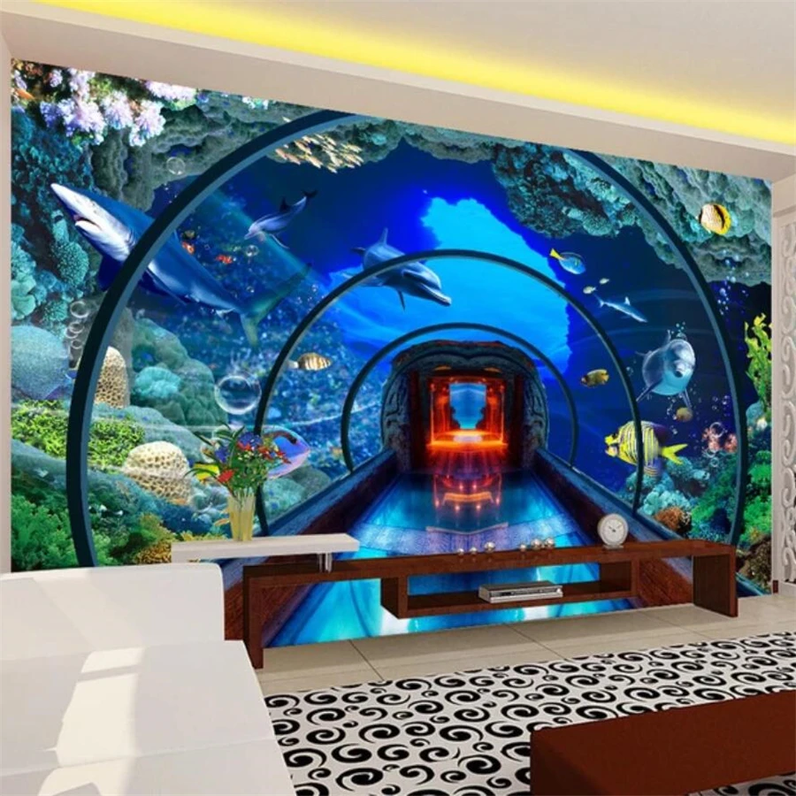 Пользовательские обои wellyu 3d фрески подводный мир аквариум стерео фоновая
