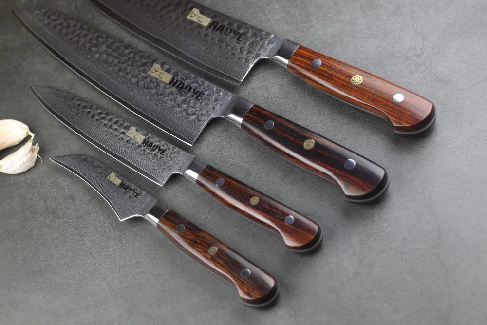 4 piece damascus kitchen knife set Japanese vg10 steel chefs knives santoku steak very sharp full tang with rosewood handle | Дом и сад