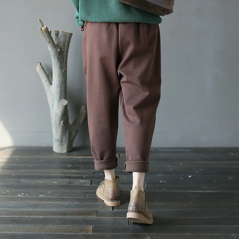 Женские штаны шаровары теплые винтажные из хлопка и флиса на осень зиму A273|pantalon