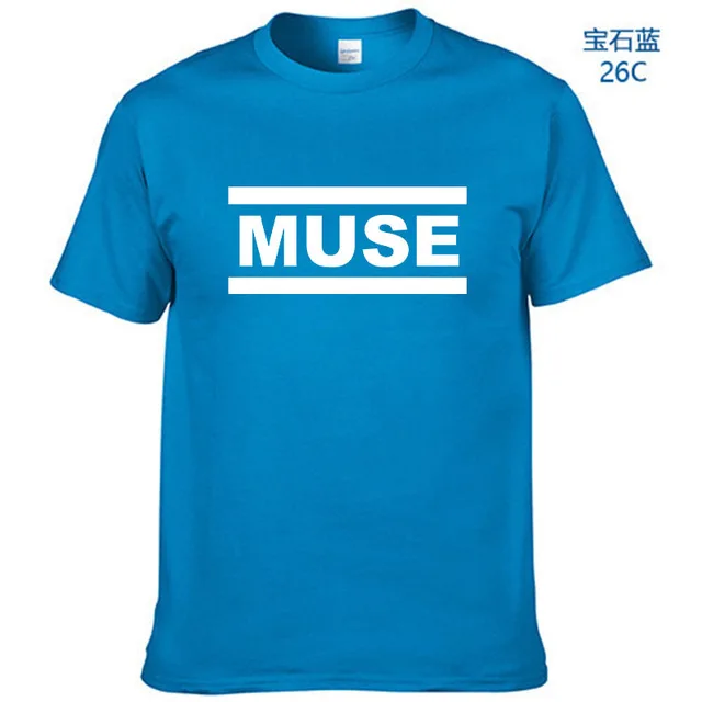 Blue-W Muse футболки мужские muse футболки летние с коротким рукавом хлопковые футболки топы рок группа футболки - Цвет: Blue-W