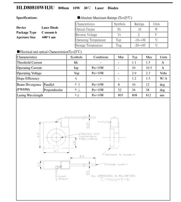 FREE SHIPPING 808nm 10000mW 10W IR Laser Diodes C Mount package with FAC|package mice|diode radiopackage panties |