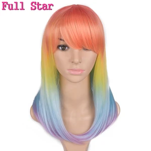 Полноразмерные короткие радужные парики с эффектом омбре для чернокожих женщин, 12 дюймов, прямые черные фиолетовые синтетические волосы из высокотемпературного волокна