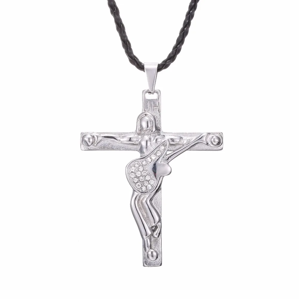 Johnny Hallyday гитары крест кулон цепочки и ожерелья для мужчин женщин Колье jewelry нержавеющая сталь изящная серебрянная цепочка христианское распятие