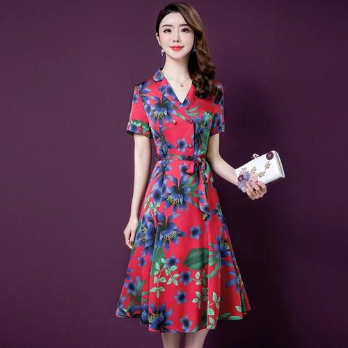 Женское шелковое платье с коротким рукавом элегантное стильное большого размера