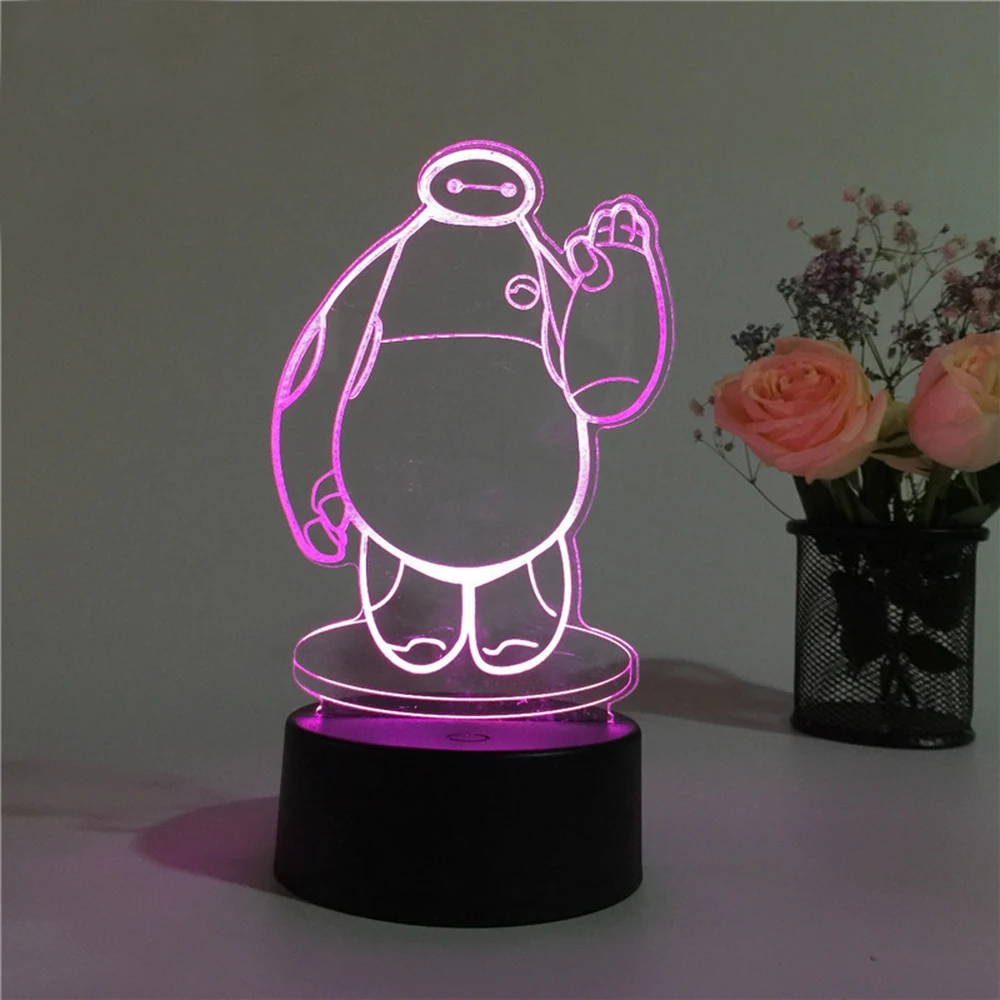 2019 Baymax 3D стерео видения лампы акрил 7 цветов Изменение USB Спальня ночной