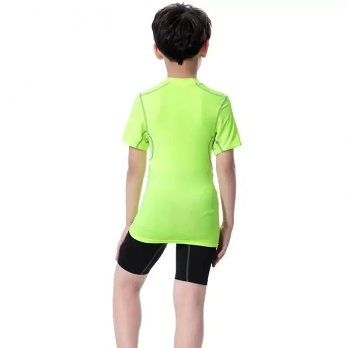 Kids Sportswear Elastic Breathable Quick Dry Workout Tops Short Sleeves for Boys Girls KH889