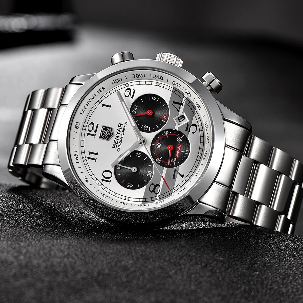 BENYAR серебро montre pour homme Mode спортивные кварцевые часы Top Marque De Luxe поверенные Relogio