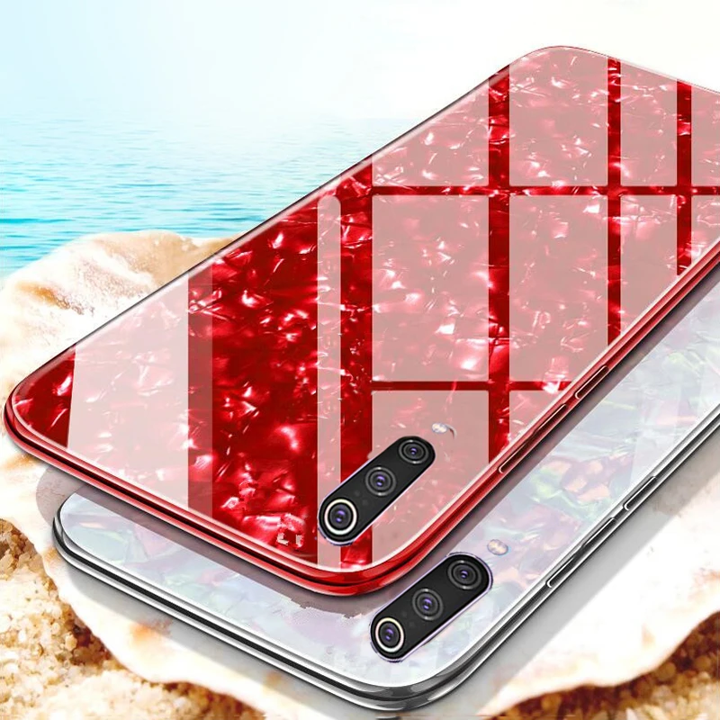 Чехол накладка для Xiaomi Mi 9 закаленное стекло силикон мягкий ТПУ мраморный узор в