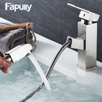 fapully basin faucet pull out brushed nickel faucets bathtub faucet mixer tap single handle bathroom sink faucet 528 11n