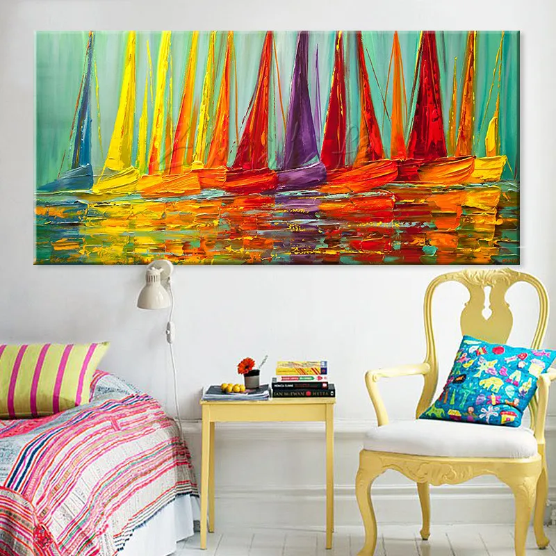 Картина маслом парусина парусная лодка ручная роспись современные абстрактные