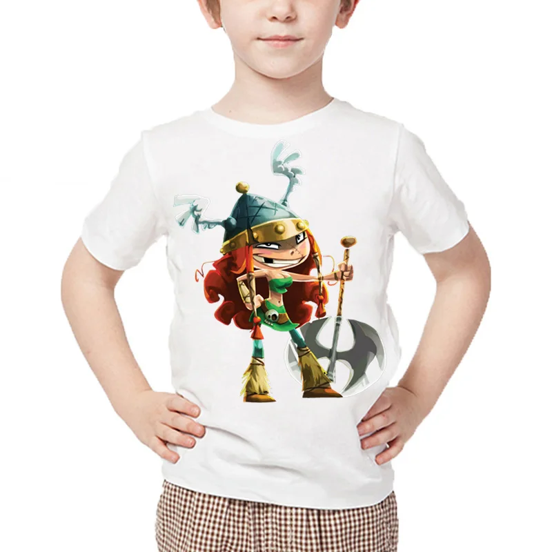 Футболка с принтом из мультфильма «Rayman Legends adventures» для мальчиков летние белые топы для маленьких девочек, детская повседневная забавная футболка HKP5204
