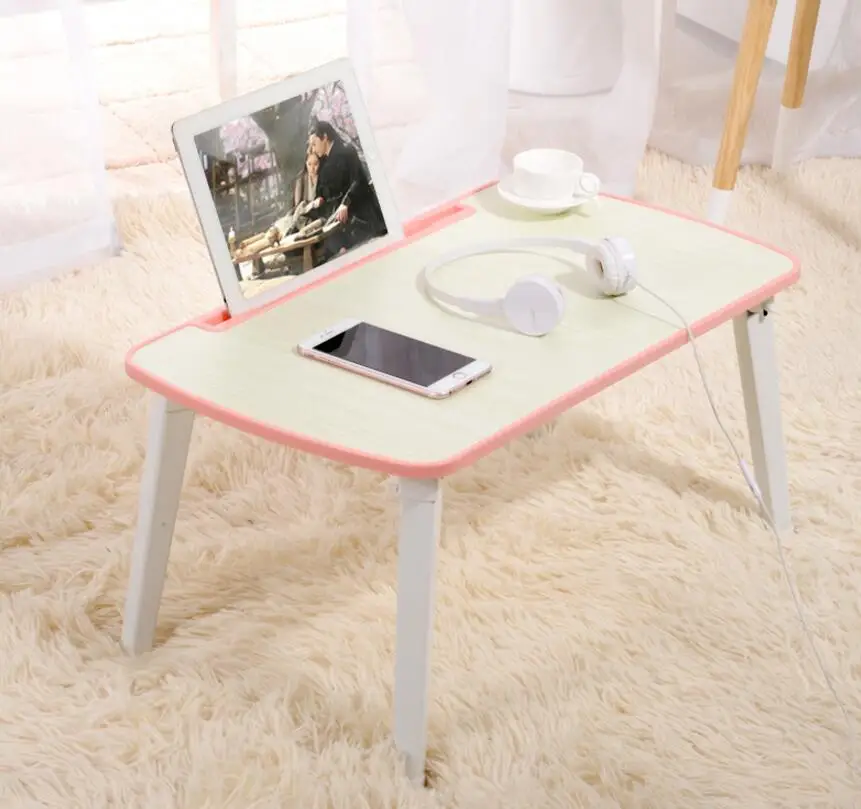 Pink table Складной стол ноутбук Рабочий стол спальне залов простой складной Рабочий стол общежитие небольшой стол с разъем карты se27 - Цвет: Pink table