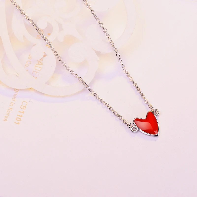 Модное милое маленькое ожерелье Красное Сердце Любовь Короткая подвеска на для