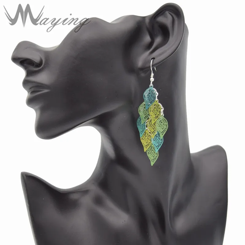Мода женские золотые зеленый красочный лист Форма партии кисточкой мотаться