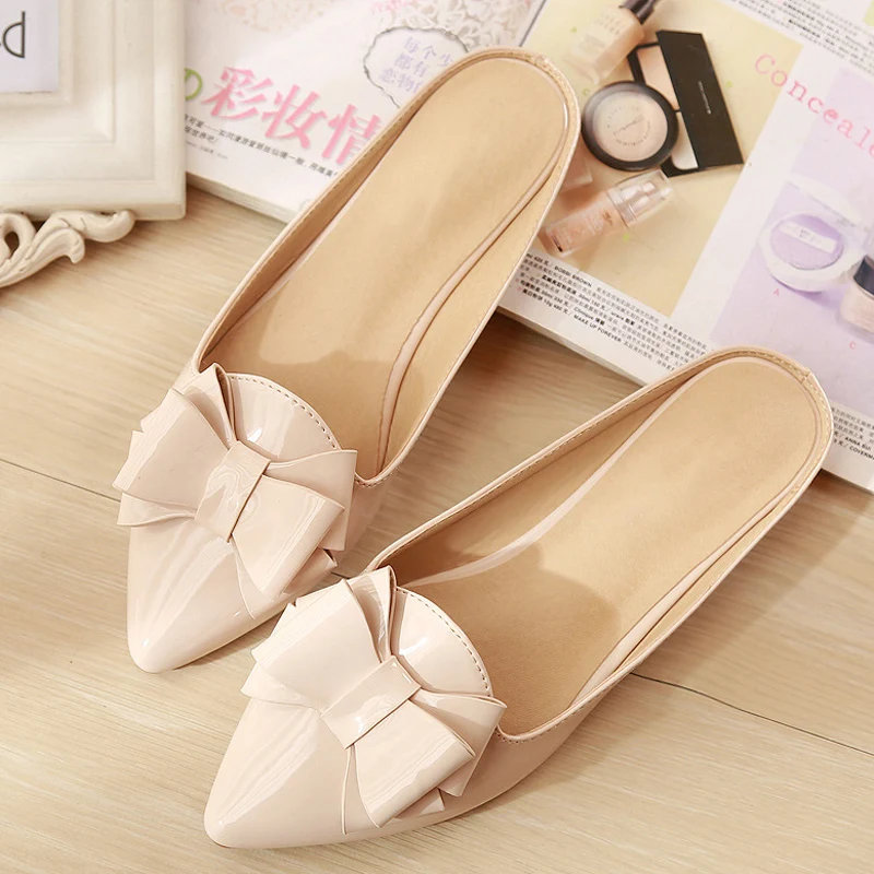 Женские мюли Betterfly с узлом лакированные кожаные шлепанцы на плоской подошве