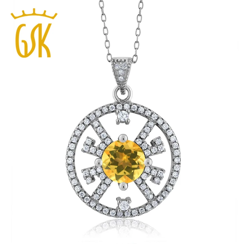 1.95 ct Круглый Желтый цитрин 925 Серебряный кулон ювелирные происхождения ожерелье