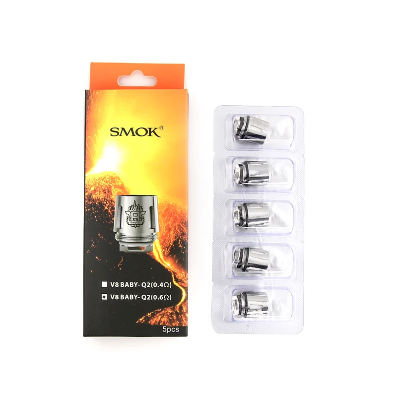 100% SMOK V8 маленьких Q2 двухъядерный 0.4ohm/0.6ohm Baby сменная катушка для 3 мл TFV8 большой
