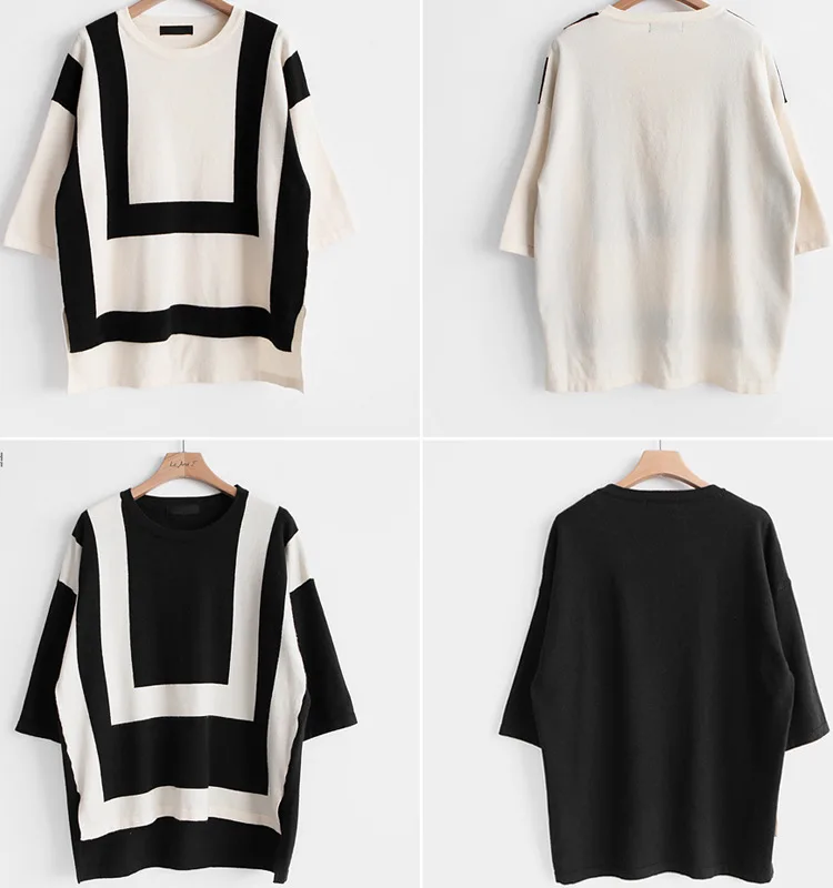 2018 Autumn New Women's Large Size Seven-point Sleeve Shirt Jumper Women Pullover Loose Bottoming Knit Sweater | Женская одежда