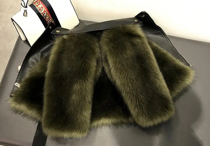 Зимнее роскошное Стильное зеленое пальто из искусственного меха норки пальто из искусственной кожи с отложным воротником байкерские короткие куртки
