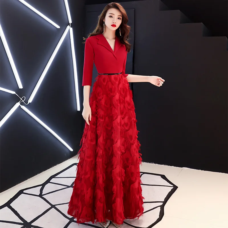 Женское лоскутное платье Ципао красное в китайском стиле с v образным вырезом для