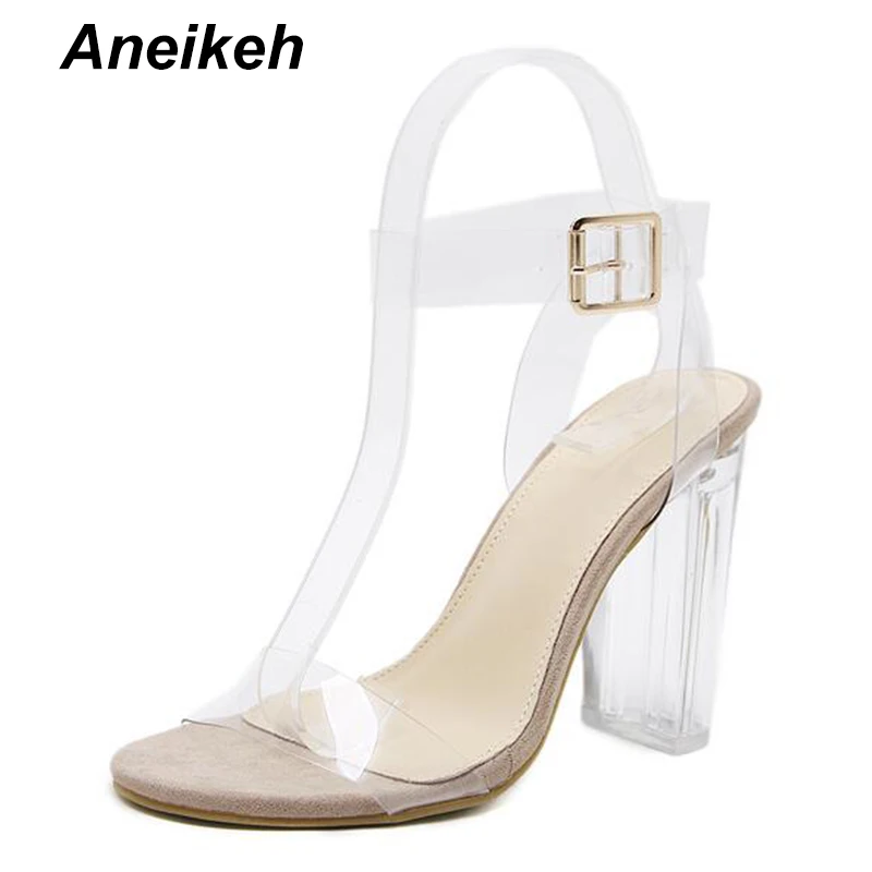apricot Aneikeh/; прозрачные сандалии из пвх; прозрачные женские босоножки на высоком каблуке с открытым носком и кристаллами; шлепанцы; туфли-лодочки; 11 см; большие размеры 41, 42 - Цвет: apricot