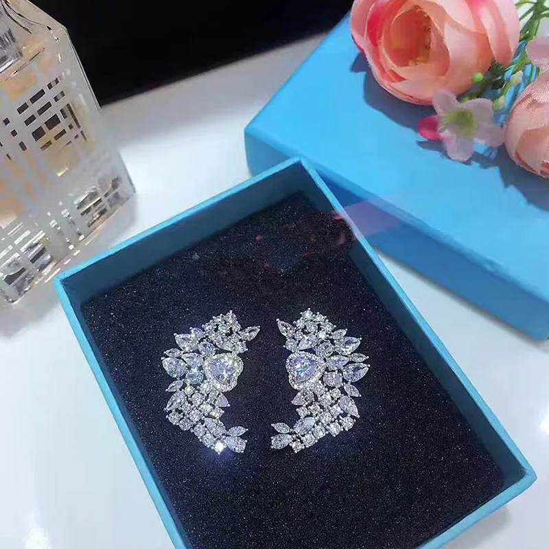 Женские серьги гвоздики в форме цветка YAN MEI растения с фианитом класса ААА